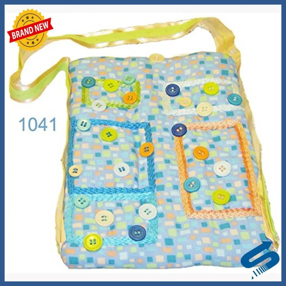 Handmade Square Shoulder Bag with Embroidery, 7x9 Inches, Ribbon Trim - Picture 2 of 2